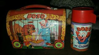 Vintage 1963 Aladdin Bozo The Clown Lunch Box And Thermos Rare Good Shape