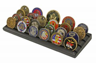4 - Row Challenge Coin Display Stand Rack,  Solid Wood,  Black Finish
