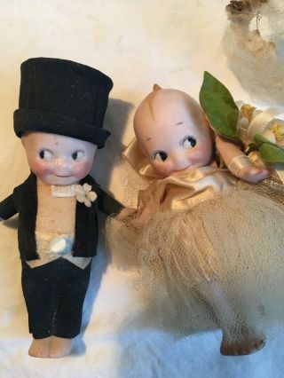 Vintage Bisque Kewpie Bride And Groom Dolls Wedding Couple Cake Topper