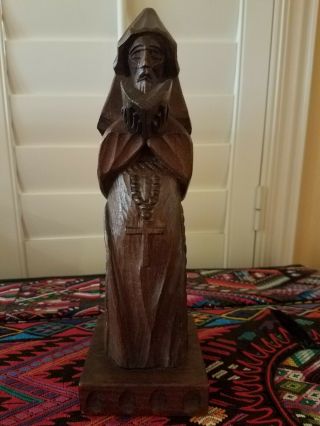 Santo Vintage Spanish Wood Carved " Monje " Monk With Bible 12 " In Tall