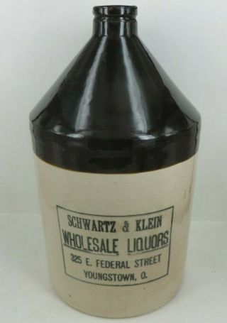 Schwartz & Klein Liquors Youngstown Ohio Handled Stoneware Whiskey Jug