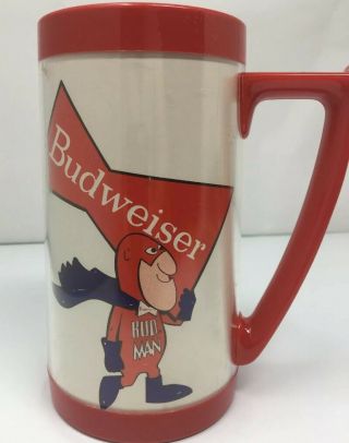 Vintage 1970 Budweiser Bud Man Plastic Thermo - Serv Beer Stein Mug W/ Bowtie Logo