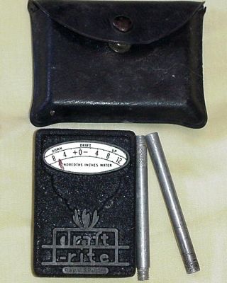 Vintage Bacharach Draftrite Pocket Gauge W/ Tube & Case