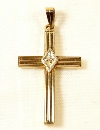 Vintage Art Deco 10 K Yellow Gold Diamond Cross Pendant 1”