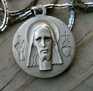 Vintage Catholic Religious Holy Medal Saint Sacred Heart Of Jesus/virgin Mary