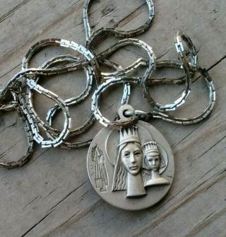 Vintage Catholic Religious Holy Medal Saint SACRED HEART OF JESUS/VIRGIN Mary 3