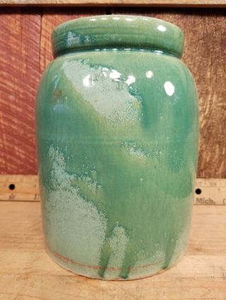 Vintage One 1 Gallon Green Glaze Stoneware Planter Art Deco Mid Century Yard Art