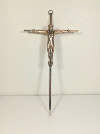 Vintage Mixed Metal Bronze Inri Crucifix Wall Hanging 9 ¾ " Jesus Christ Catholic