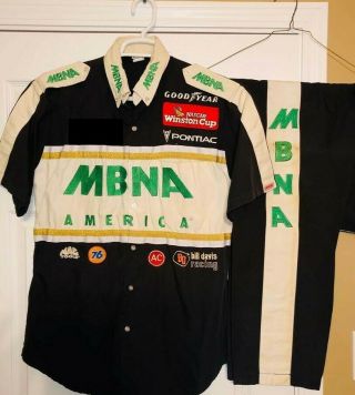Vintage Mbna Ward Burton Pontiac Nascar Pit Crew Uniform Bill Davis Racing Shirt