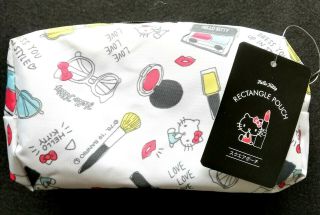 Sanrio Hello Kitty Square Rectangle Zipper Bag Pouch White Gift Present Cosmetic
