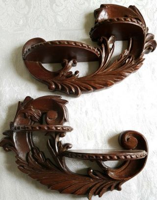 Antique Victorian Carved Tiger Wood Wall Shelves Ornate Neat Set Of 2