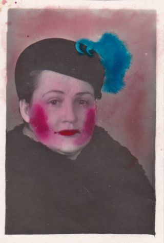 1940s Pretty Young Woman In Hat Fashion Old Hand Tinted Soviet Russian Photo