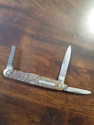 Antique Miller Bros Bone 3 Blade Pocket Knife With File