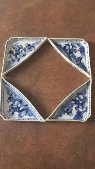 19c Chinese Antique Blue And White Character Platter