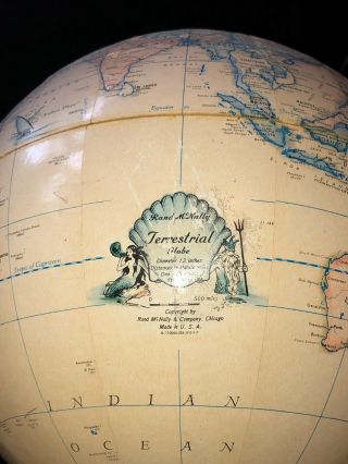 Vintage 1979 Rand McNally Terrestrial Globe 12” Tan Raised Relief Topography 2