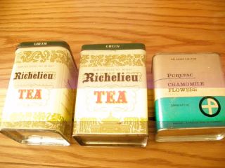 Vintage Richelieu Tea Tin Boxes And Purepac Chamomile Flowers