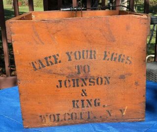 Vintage Antique Wooden Egg Carrier Crate Johnson King Wolcott York Wood Box