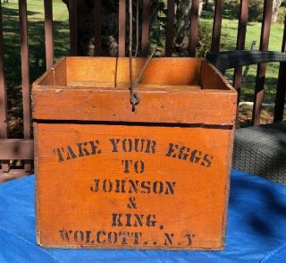 Vintage Antique Wooden Egg Carrier Crate Johnson King Wolcott York Wood Box 2