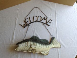 Fish " Hanging Metal Welcome Sign " Vintage