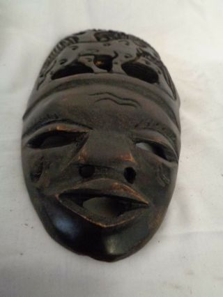 Authentic African Mask Dark Wood Hand Carved Leopard Sculpture 8 " Tall
