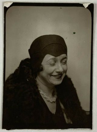 Eyes Closed Cloche Woman In The Photobooth,  Brunette,  Vintage Photo Snapshot