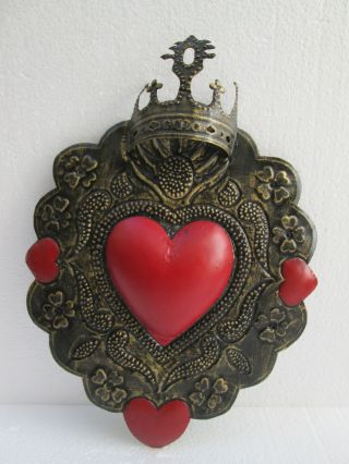 Punched Tin Heart Set Mexican Handmade Ethnic Folk Art Sothwestern Style