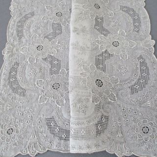 Vintage Linen Wedding Handkerchief Hand Embroidered Appenzell Whitework Bridal
