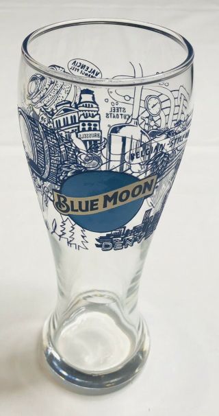 Rare Blue Moon Brewing Company Illustrated Denver,  Co Contoured Beer Glass - 14oz