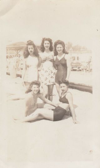 Vintage Photo Pretty Sexy Girls On Beach Pin Ups Bathing Suits Fashion Style
