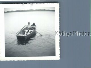 Found B&w Photo K_2798 Boy Sitting In Rowboat
