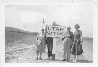 Vintage Photo Roadside State Line Sign Utah Dated 1953