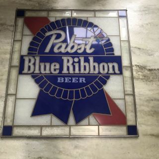 Old Stock Nib Vintage Pabst Blue Ribbon Beer Stain Glass Sign - Pabst Brewing