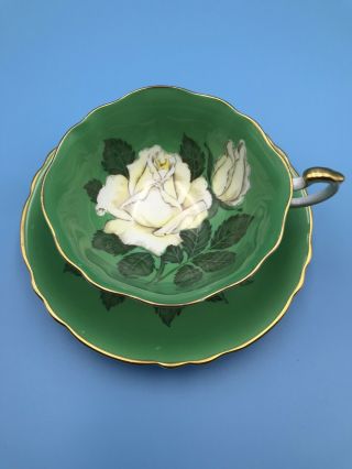 Ultra Rare Paragon Tea Cup & Saucer Set White Cabbage Rose & Green