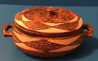 Vintage Hand Carved Wooded Bowl With Lid Hand Carved Foke Art /native American