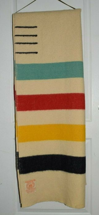 Vintage Hudson Bay 100 Wool Blanket 4 Point Red Blue Yellow Black 66x87 England