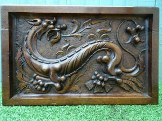 Stunning Mid 19thc Gothic Wooden Walnut Panel With Gargoyle Carving C1860s