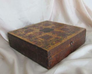 19c.  Antique Art Noveau Large Hand Painted Wooden Jewelry Trinket Box