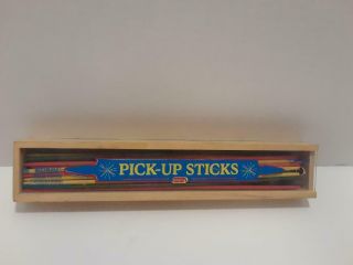 Vintage Schyiling Pick Up Stick In Wood Box