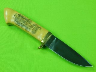 Vintage Us Custom Handmade Cobra Snake Scrimshaw Hunting Knife