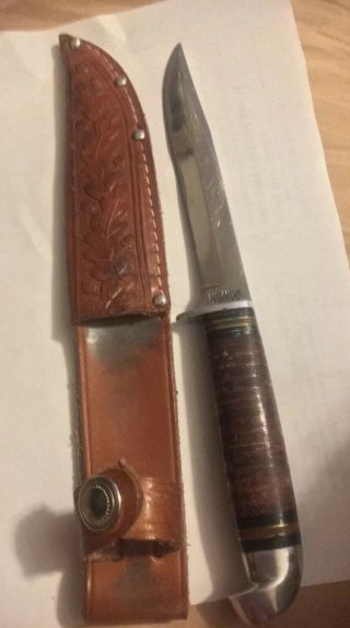 Vintage Us Hunt Master Spiegel Inc.  Hunting Knife And Sheath