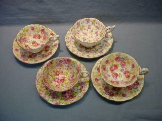 4 English Teacups & Saucers - Royal Standard,  Royal Stafford