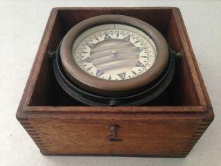 Vintage Wilcox Crittenden Ships Maritime Nautical Brass Compass In A Wood Box
