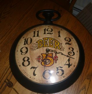 Vintage 5 Cent Beer Wall Clock Pocket Watch Style Spartus Electric