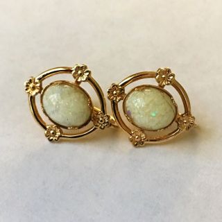 Vintage 14k Gold Filled Fire Opal Screw Back Oval Earrings Wedding Gift Jewelry