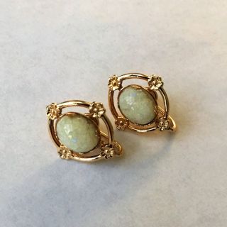 Vintage 14k Gold Filled Fire Opal Screw Back Oval Earrings Wedding Gift Jewelry 2