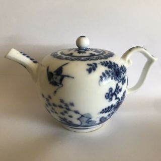 Antique 18thc German Meissen Teapot Blue White Porcelain ‘bird And Rock’ Pattern