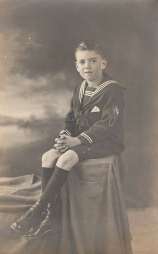 Vintage Real Photo Postcard Cute Boy In Sailor Outfit Studio Portrait Rppc