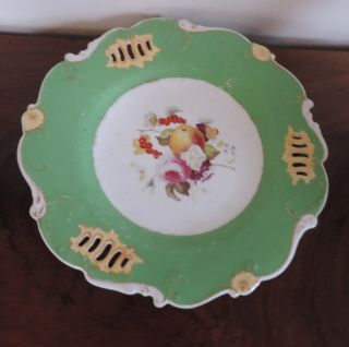 Antique 19th Century English Porcelain Plate Green Botanical J.  Allsup London