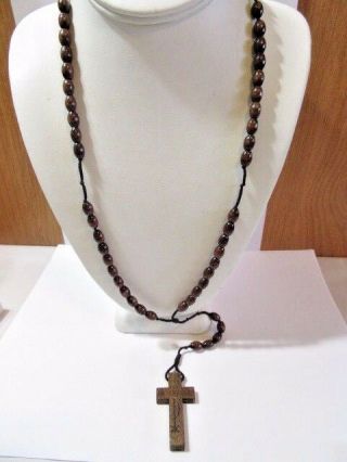 Brown Bead Rosary And Cross Vintage Wood Medjugorje Virgin Mary Queen Of Peace