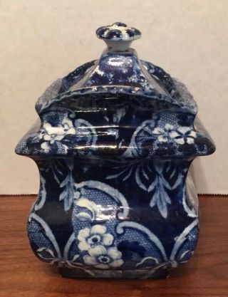 Clews Historic Dark Blue Staffordshire Rectang.  Sugar Bowl & Lid Gorgeous 1820s 2